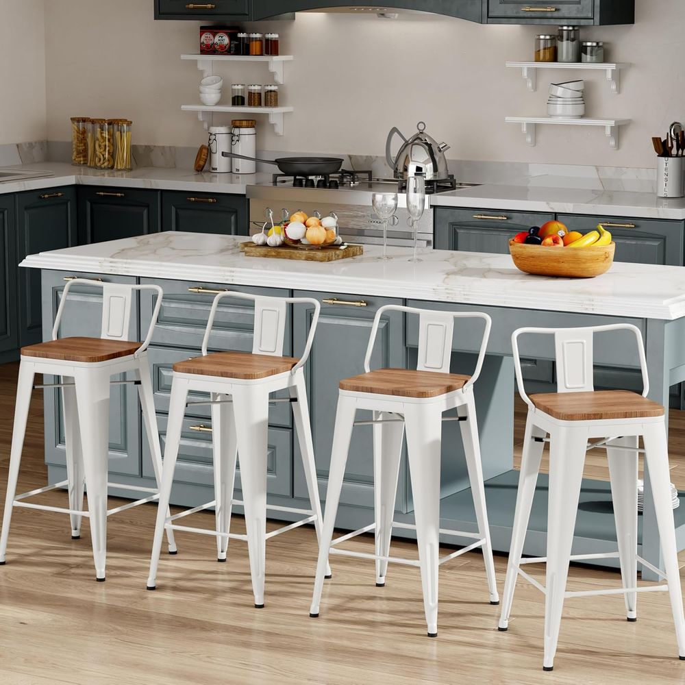 Home Bar Stools - Zestaw 4 metalowych stołków barowych o