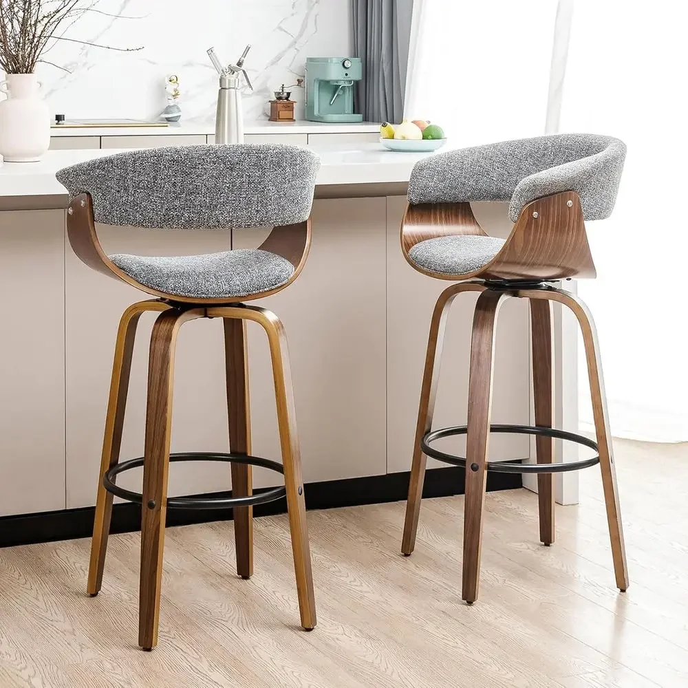 Home Bar Stools - Zestaw 2 szarych, obrotowych stołków barowych