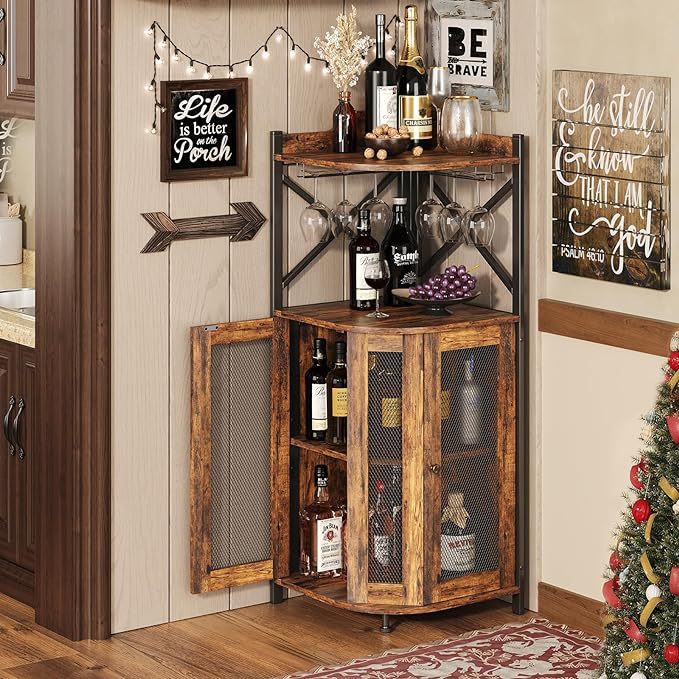 Home Bar And Cabinet - Szafka narożna z uchwytem na szkło,