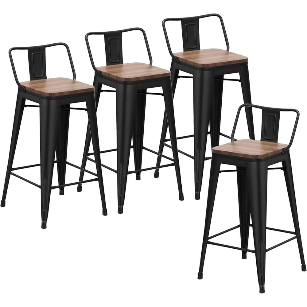 Home Bar Stools - Zestaw 4 metalowych stołków barowych o