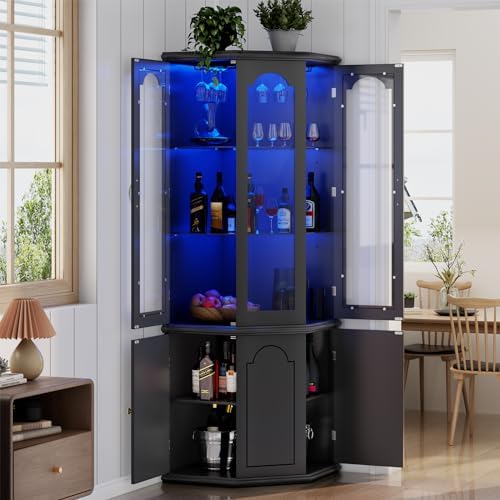 Home Bar Shelves - Narożna szafka barowa z oświetleniem LED,