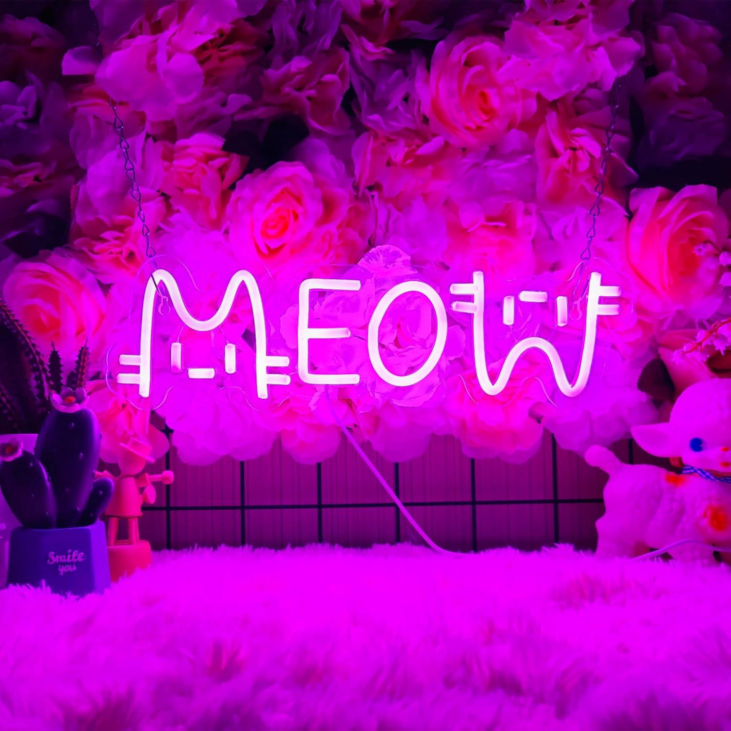 Home Bar Signs - Neonowy Znak Meow Kot, Zasilany przez