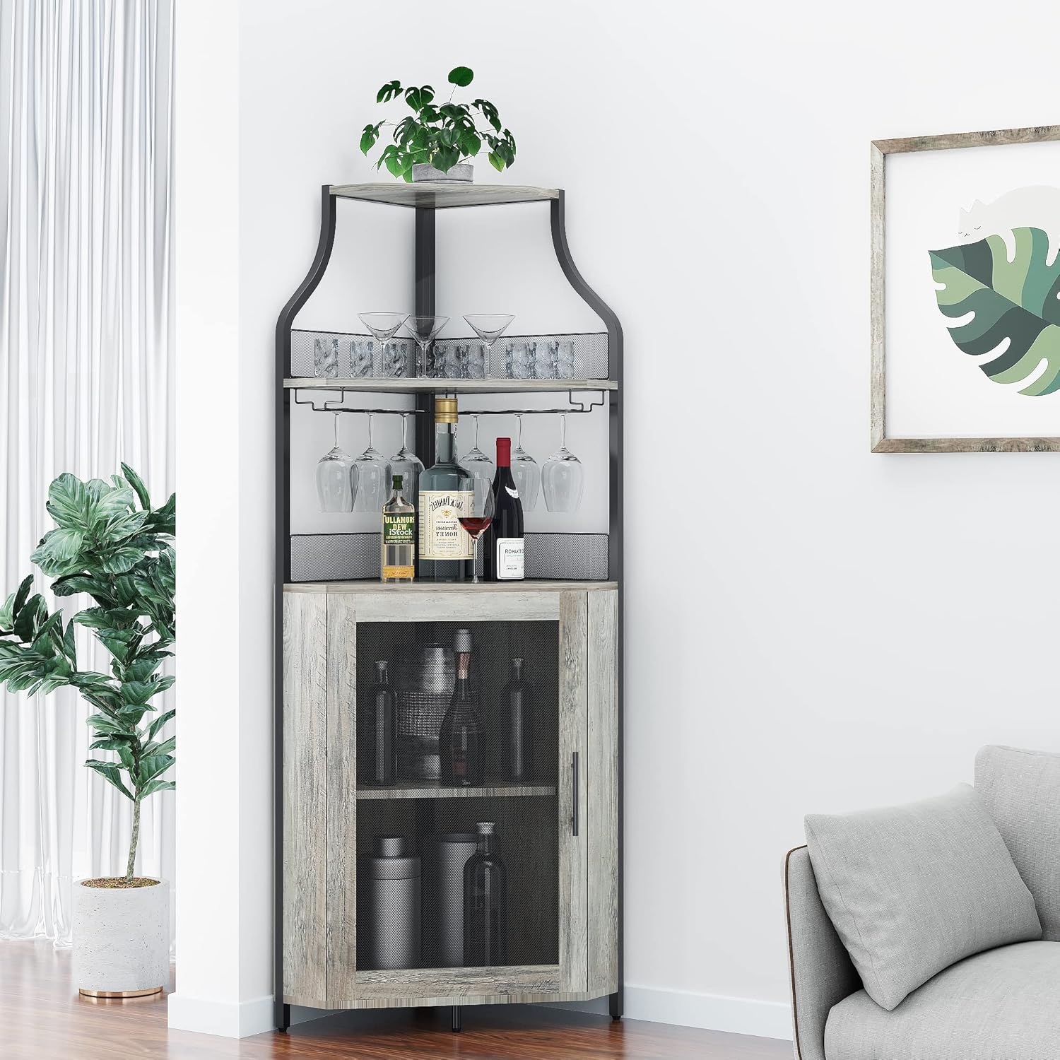 Home Bar And Cabinet - Szafka barowa narożna z odłączanym stojakiem