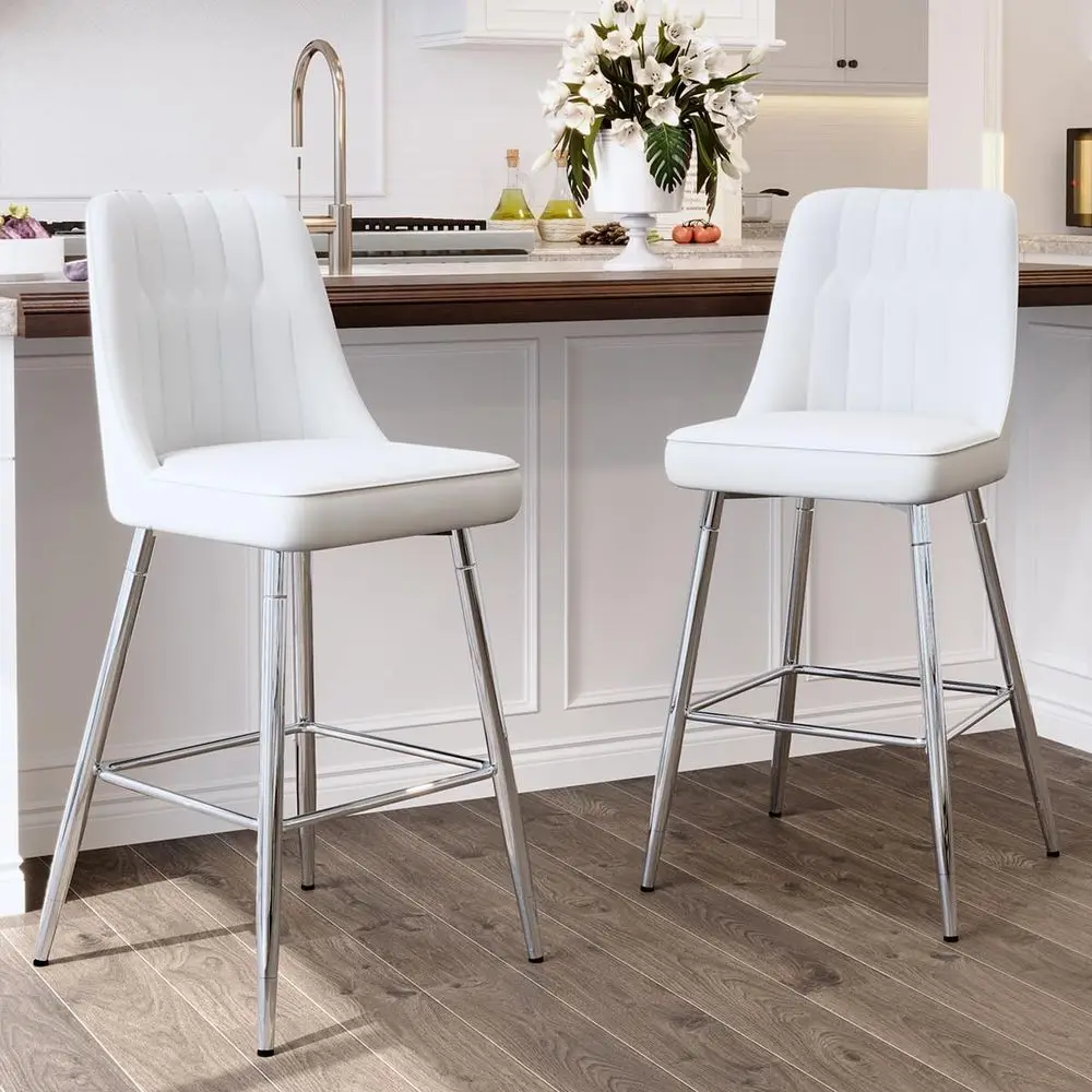 Home Bar Stools - Zestaw 2 białych tapicerowanych stołków barowych